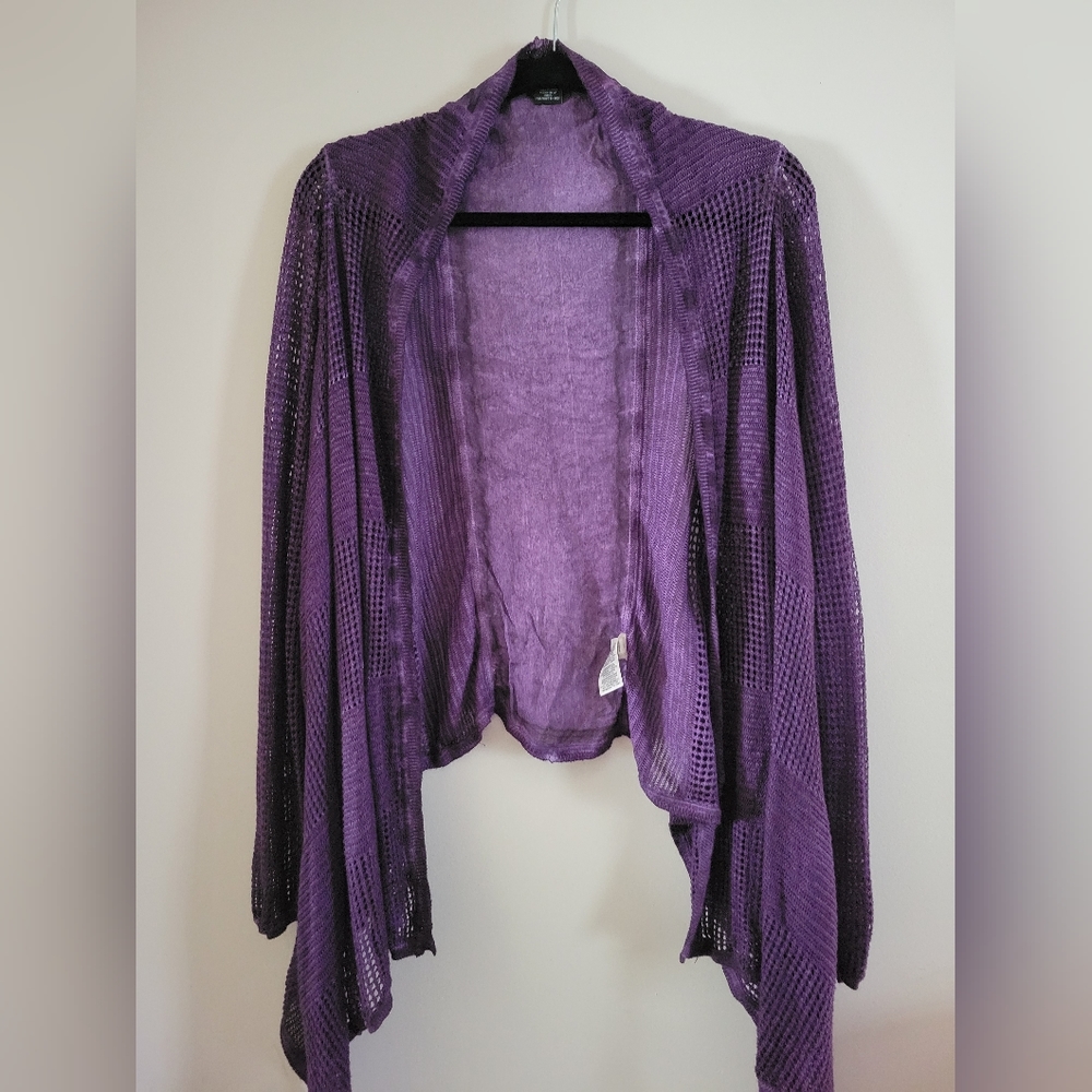 Grunge Purple Crochet Asymmetrical DKNY Cardigan